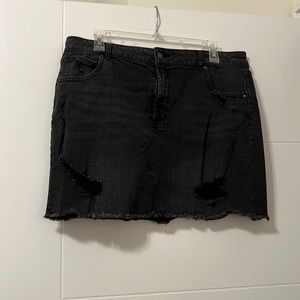 Black distress denim skirt